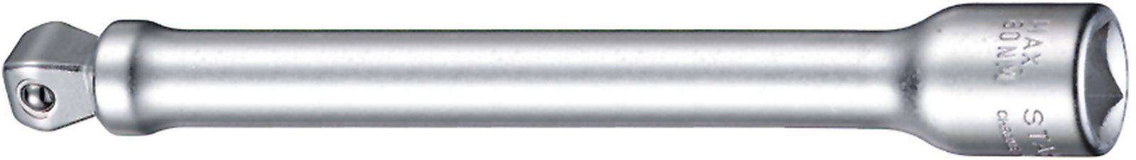 Silver socket extension with a square head and hexagonal end, suitable for tools such as ratchets.