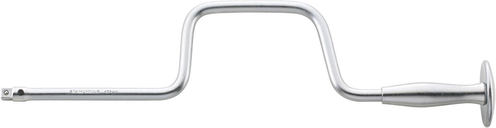 A silver hand brace with a crank handle.