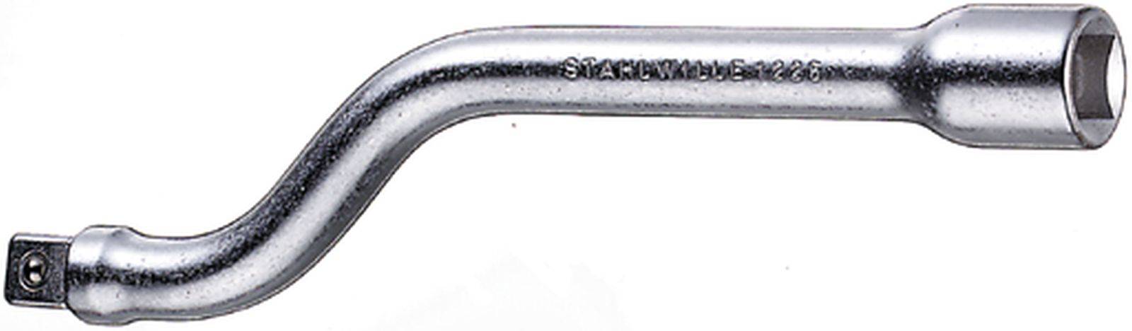 A silver, curved Allen key with a hexagonal opening, for use on screw or nut heads.