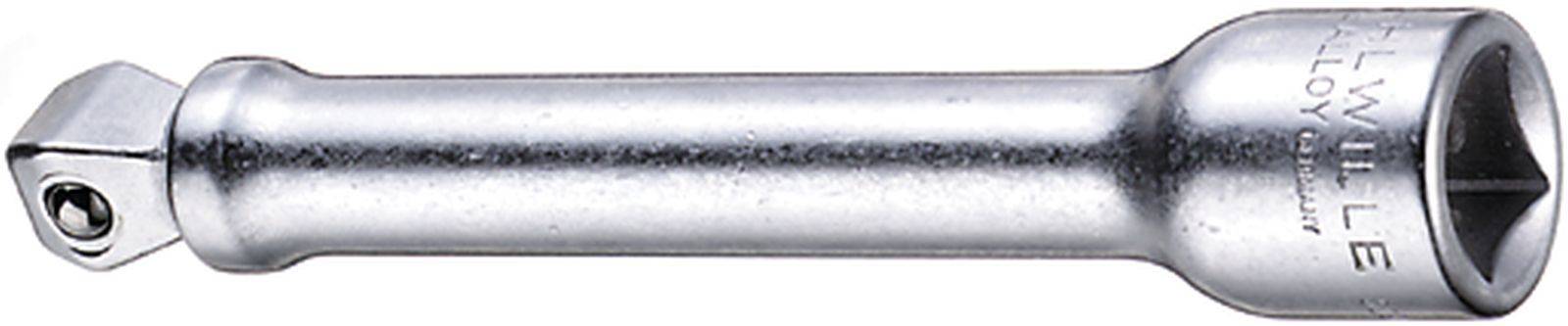 A silver-coloured extension bar for a ratchet (socket wrench), used to extend the reach when working with threaded connections.