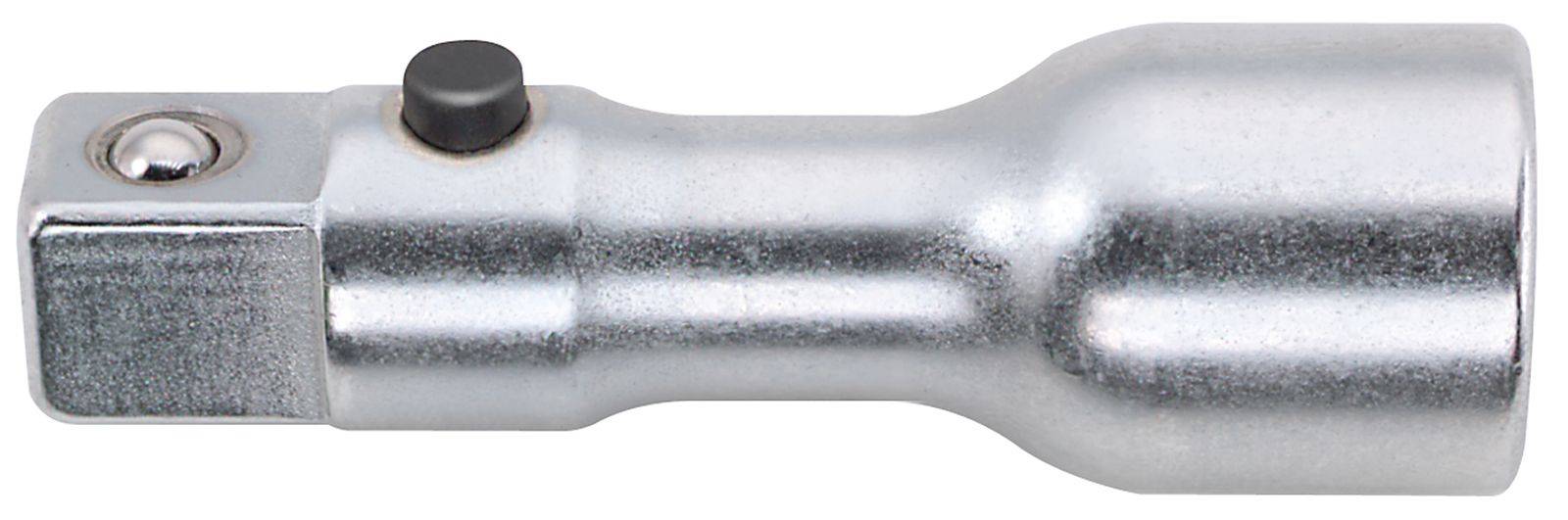 A silver metal adapter with a square end and a round body, commonly used in tool sets for mechanical purposes.