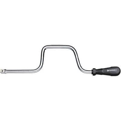 A chrome-plated hand crank key with a black plastic handle, suitable for manually turning screws or bolts.