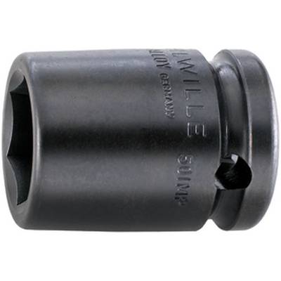 A dark metal socket with a hexagonal opening and manufacturer's imprint; used for machine tools.