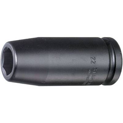 Black socket nut, 22 mm, made from robust metal, suitable for heavy-duty work. Hexagonal opening for industrial-grade drive.