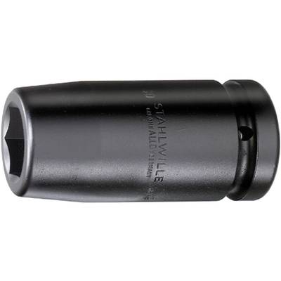 Black socket with hexagonal internal profile and the inscription 'Stahlwille'. Primarily used for tools or screw-related work.