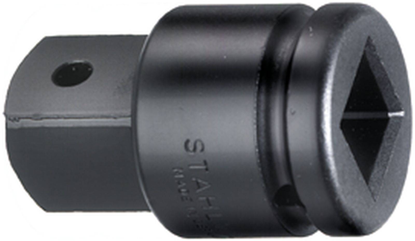 A square metal adapter that fits tool attachments.