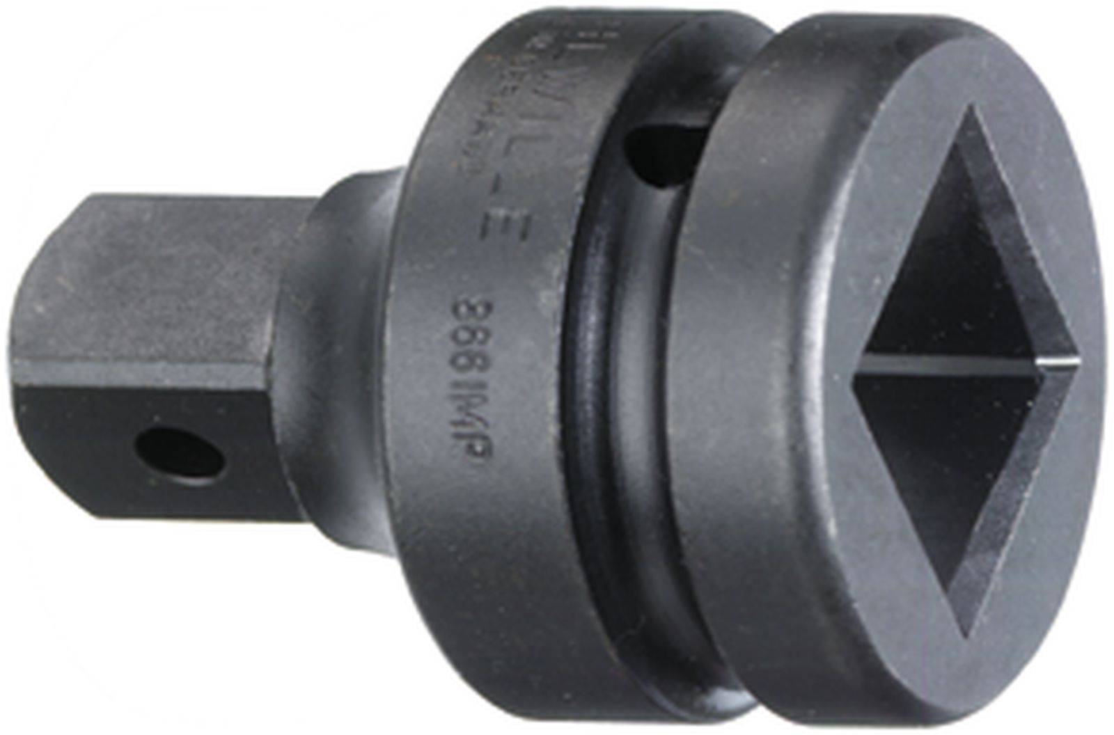 A square metal socket adapter with a black finish. It is used to connect large sockets with a single drive.