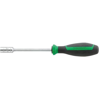 Screwdriver with green and black handle and silver tip, positioned horizontally. Brand name visible on the handle.