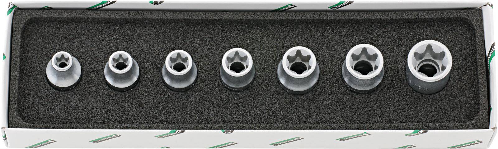 'Set of seven Torx bits in a foam container. The bits vary in size from small to large, arranged in a row.'