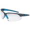 Safety glasses with clear lenses and a blue-black frame. Suitable for eye protection during manual work.
