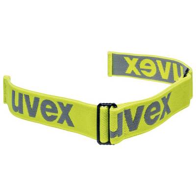 Yellow UVEX headband with grey lettering. Adjustable fastening.