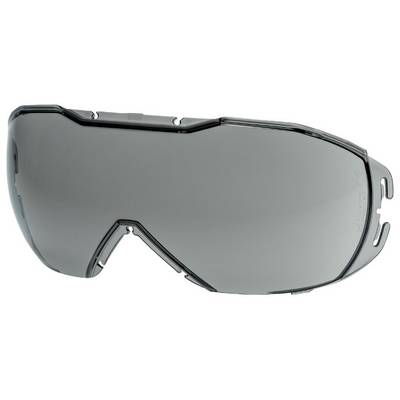 A black, curved protective eyewear, suitable for winter sports, shows no specific logo or design feature.