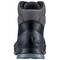 Black and grey hiking boots, rear view. Robust design with thick sole for outdoor activities.