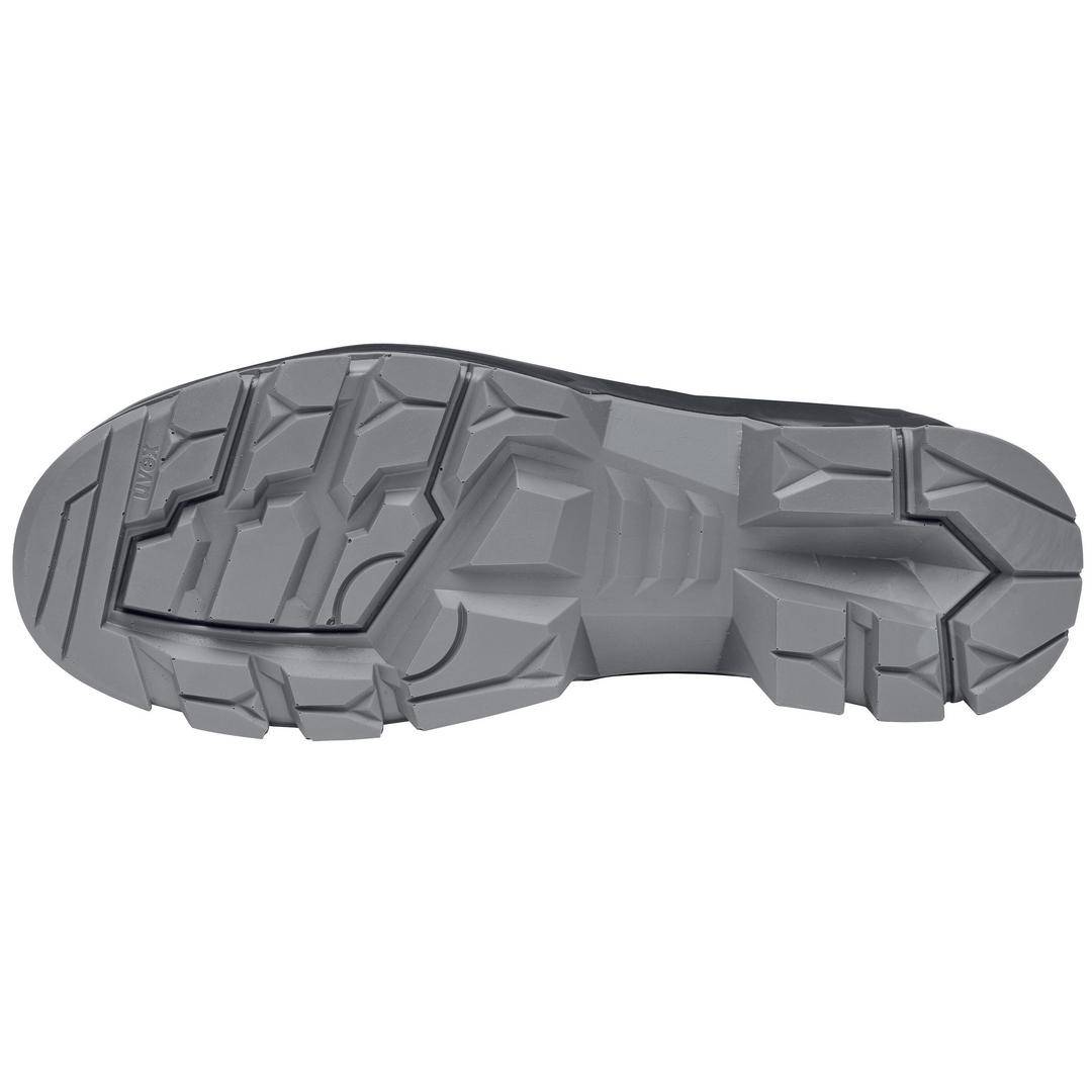 A shoe sole with a robust tread, suitable for non-slip or terrain adaptation.