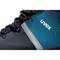 Close-up of a shoe with a blue-black design and grey stripe. The 'uvex' lettering is visible on the side.