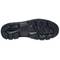 Black shoe sole, robust and profiled structure for improved grip and stability, suitable for outdoor activities.