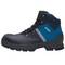 Blue and black safety boots with thick sole, lace-up closure and reflective strip, suitable for robust use.<br><br>Blue and black safety boots with a thick sole, lace-up fastening and reflective strip, designed for demanding work environments.