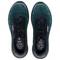 Two dark green trainers made from recycled material, viewed from above. Recycling symbol and text 'RECYCLED 50%' on the insole.