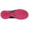 Shoe sole with a pink, textured tread pattern to improve grip and stability.