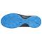 The sole of a sports shoe with a blue profile, showing various textures and grooves to ensure grip and flexibility.
