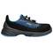 Black sports trainer with blue accents and a modern design. It features a flat sole and breathable upper material.