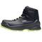 Black and green Uvex work boot, high-cut shaft, lace-up design, non-slip sole. Developed for protection and comfort at work.