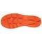 The orange shoe sole displays a non-slip tread with distinctive grooves and contours, ensuring stability and grip.