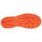 The image shows the orange, structured sole of a shoe with a non-slip tread pattern.