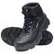 Black safety boots with rugged tread and lace-up design, suitable for industrial applications; brand 'Uvex'.