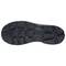 Black rubber sole of a shoe with a coarse tread pattern, suitable for slip-resistant grip on uneven terrain.