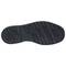 The sole of a shoe made from black material with a non-slip tread, showing parallel grooves and a structured design for improved grip.