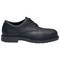 Black leather Oxford-style lace-up shoe with perforated detailing, suitable for formal occasions.