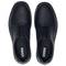 Black, elegant safety shoes with lace-up fastening, honeycomb-patterned toe cap and the brand name 'uvex' on the insole.