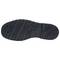 Shoe sole, black, with non-slip tread, consisting of multiple lines and grooves for better grip on smooth surfaces.