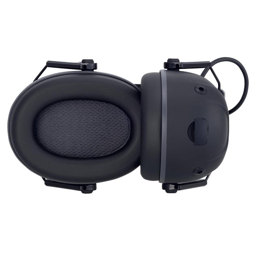 Black, oval ear defenders with padding, suitable for noise protection in industrial environments or during loud work tasks.