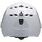 A white bicycle helmet from behind, with multiple ventilation slots for air circulation.
