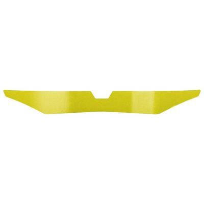 A yellow, curved line with a small notch in the middle on a white background.