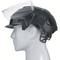 Safety helmet in black with face protection, side view. Developed for safety in industrial environments.