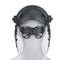 Safety helmet with a black face visor and straps, pictured from the front, on a white background.