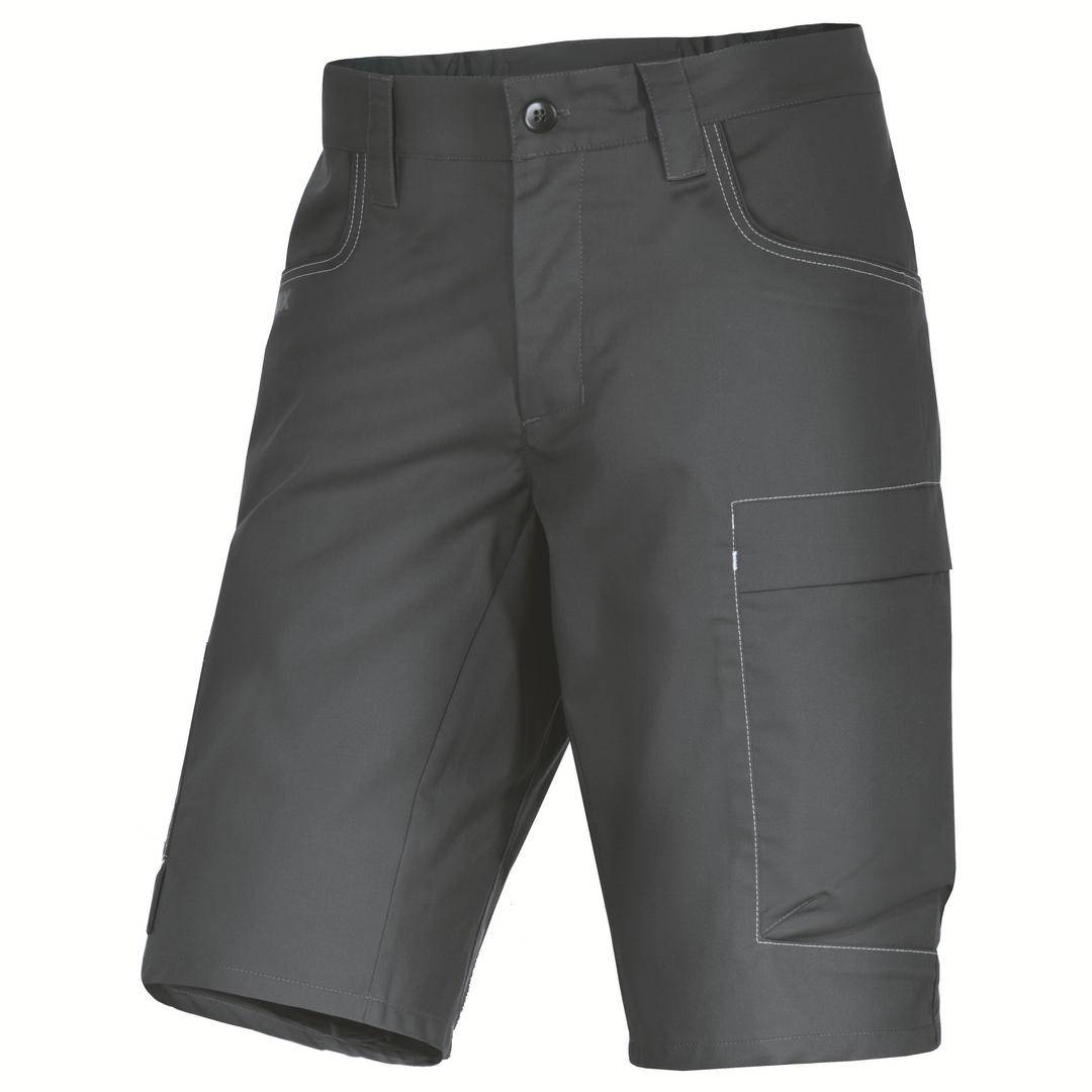 Grey work shorts with multiple pockets and button fastening, suitable for manual labour.