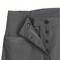 Grey work trousers waistband detail with button placket, concealed zip and side pocket.