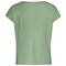 A pale green T-shirt from behind, simple design without print or pattern, short sleeves and round neckline.