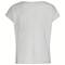 A plain, white T-shirt, rear view, with short sleeves and a round neckline.