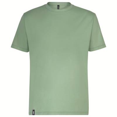 A simple, light green T-shirt without any pattern, shown from the front.