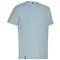 A light blue, plain T-shirt with short sleeves and a round neckline, without any visible patterns or logos.