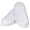 White reusable shoe covers on a white background, suitable for protection against dirt or keeping floors clean.