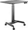 Height-adjustable black desk on castors, suitable for standing or seated work.