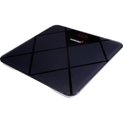 Black digital personal scales with a red LED display showing '72.8'. The surface has a diagonal chequerboard pattern.