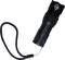 Black torch with hand strap, compact and robust, suitable for outdoor activities.