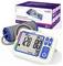 A digital blood pressure monitor with a cuff is displayed. The screen shows a reading of 128/80 mmHg and a heart rate of 79 bpm.